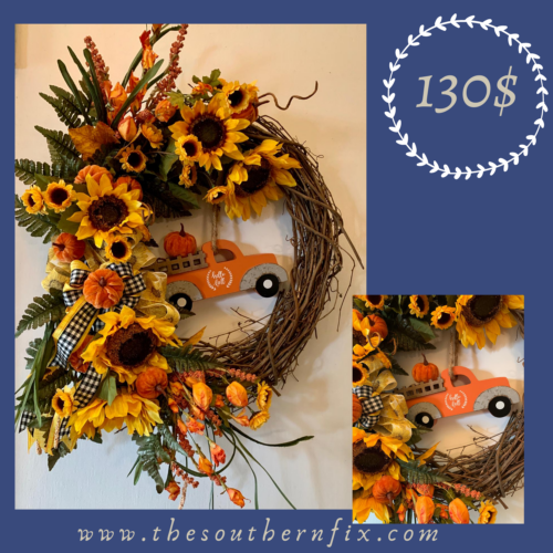 #farmhousefall #orangepumpkins #thesouthernfixllc #fall #handmadewreaths #sunflowers #falldecor #farmhousedecor